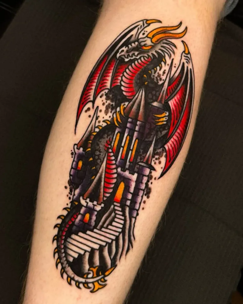 american traditional dragon tattoo