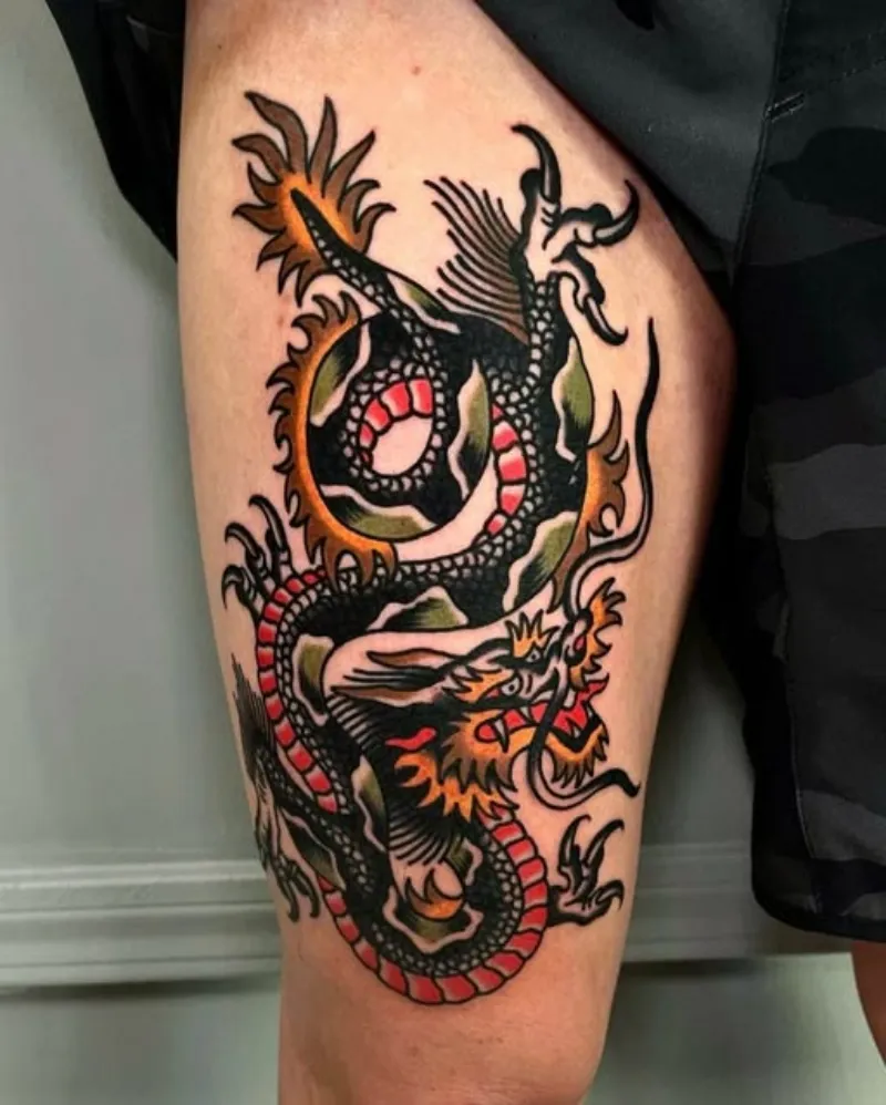 american traditional dragon tattoo