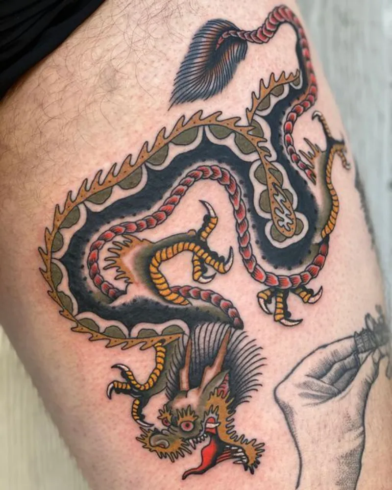 american traditional dragon tattoo