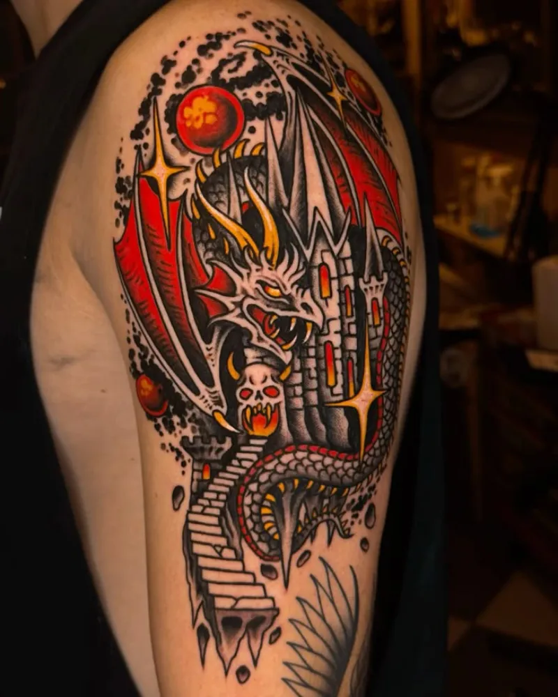 american traditional dragon tattoo