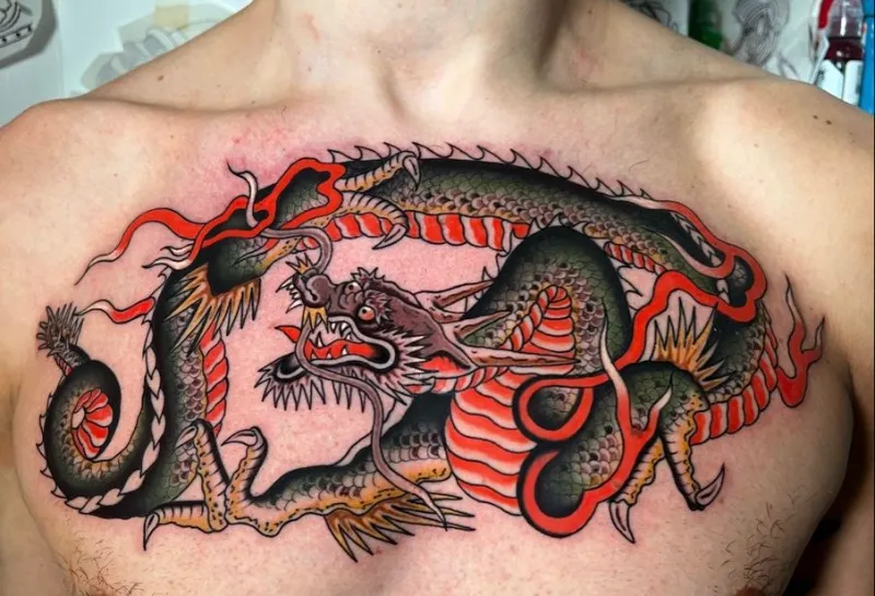 american traditional dragon tattoo