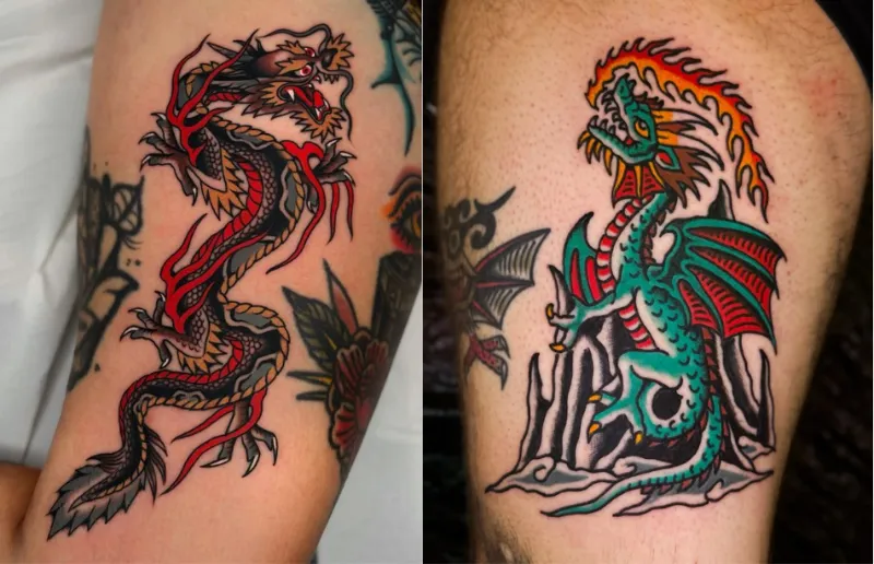 american traditional dragon tattoo