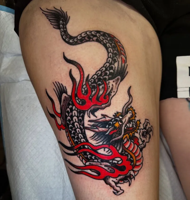 american traditional dragon tattoo