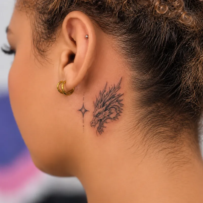 Dragon Tattoo Behind Ear