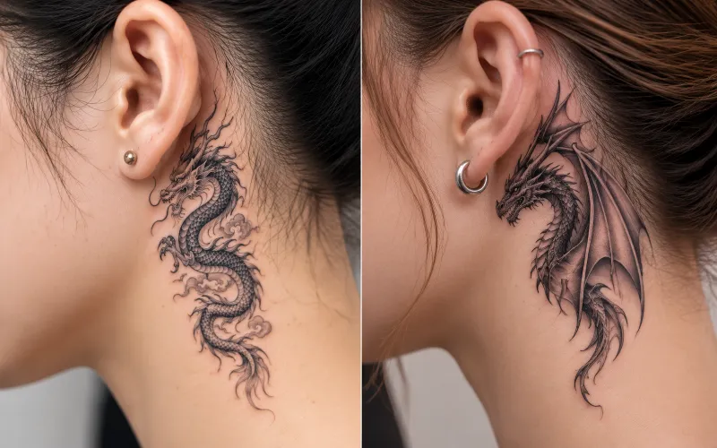 Dragon Tattoo Behind Ear
