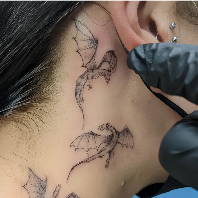 Dragon Tattoo Behind Ear