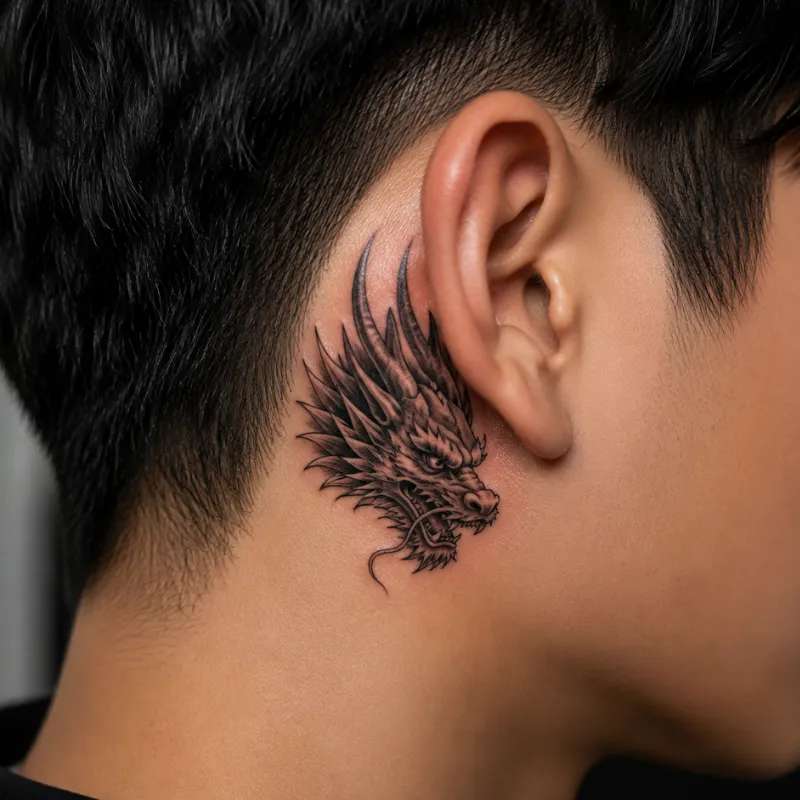 Dragon Tattoo Behind Ear